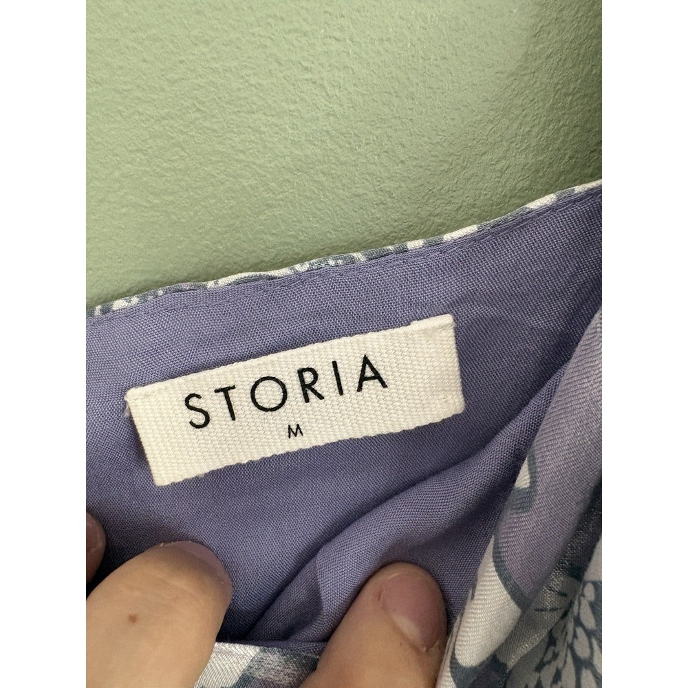 Storia Day Dreamer Puff Dress Women's‎ M Purple White Floral Square Neck Mini - Picture 2 of 8